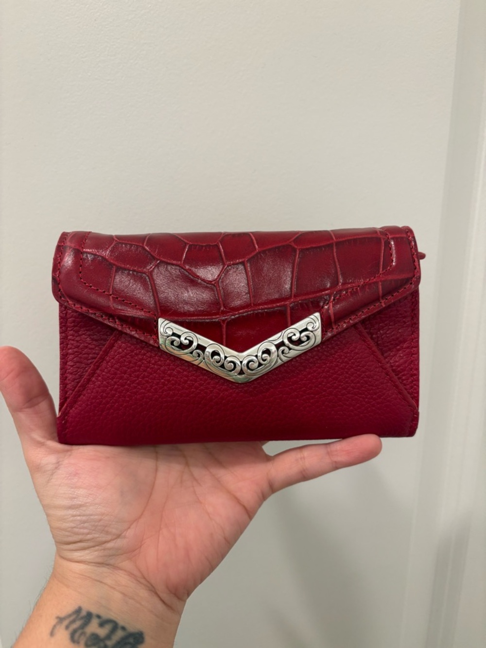 Brighton Red Leather Envelope Wallet with Decorative Silver Accent